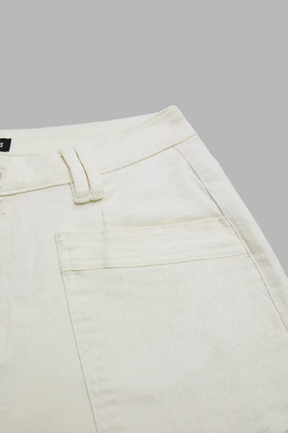 🔥 LAST DAY SALE –Solid Stitch Detail Patch Pocket Mid Rise Straight Leg Pants