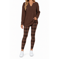 Chocolate Brown Top + Brown Plaid Leggings