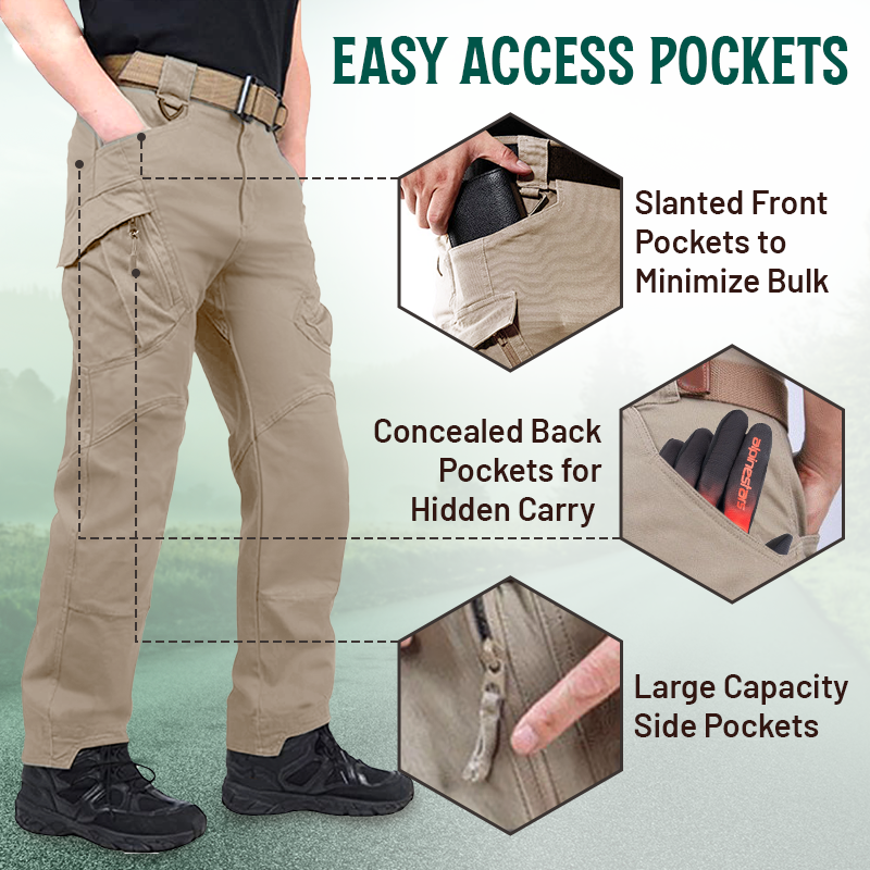 Men's solid color and printed pocket zipper waterproof tactical cargo pants